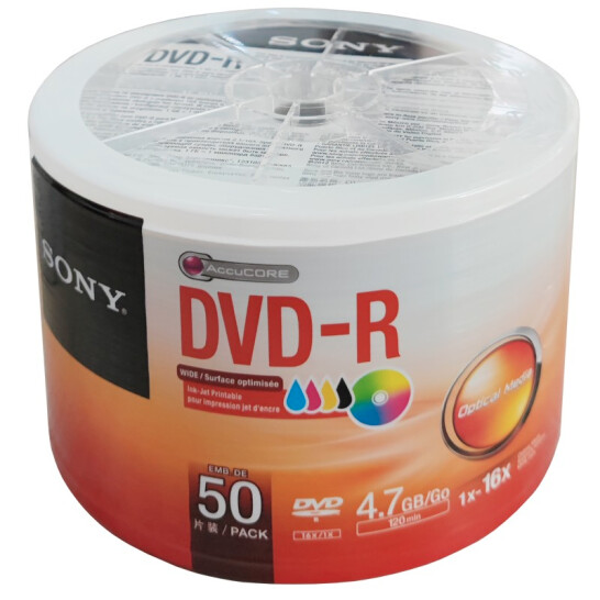 索尼（SONY）DVD-R 光盤/刻錄盤 16速4.7G 桶裝50片 空白光盤