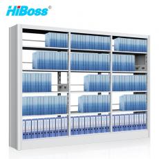 HiBoss 鋼制書架可調節層板落地書吧書店書架置物展示架學校圖書館書架 雙面1列3組五層灰白色